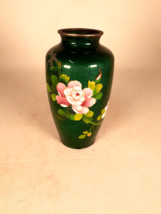 Beautiful Japanese Cloisonne Green Floral Rose Vase, Perfect Cond. 7 1/2&quot;T - £48.15 GBP