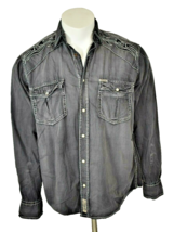 Rafter C Mens Small Embroidered Distressed Black Long Sleeve Cowboy Shirt - £14.39 GBP