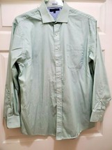 Tommy Hilfiger Men&#39;s Size L 34-35 3 Long-Sleeve Dress Shirt Green White - $22.76