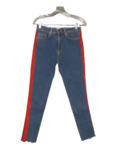 Forever 21 High Rise Skinny Fit Medium Wash Raw Hem Red Striped Side Siz... - $286.33 MXN