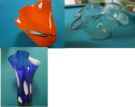 Murano Glass Italy Murero Handkerchief Vase Bowl Blue Dot Vase Pick 1 - £101.02 GBP