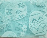 Fabric Lace Table Runner (13&quot; x 72&quot;) EASTER EGGS ON AQUA BLUE, HL - $16.82
