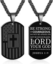 Duodiner American Dog Tag Necklace Bible Verse Pendant, Men Boys Stainless Steel - £20.16 GBP