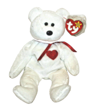 1993 “Valentino” Ty B EAN Ie Baby White Bear Red Heart Rare Brown Nose 8.5 Inch - £3.96 GBP