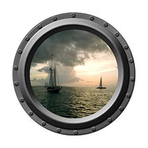 Schooners at Sunset - Porthole Wall Decal - $14.00