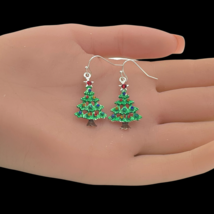 Christmas Tree Dangle Drop Earrings Silver - £11.21 GBP