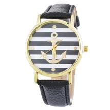 Fashion Women Men Unisex Striped Anchor Style Leather Watch - £24.04 GBP