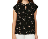 Buffalo Women Size Medium Flutter Sleeve Blouse Top, Black Ditsy Bouquet - £9.48 GBP