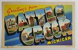 Michigan Large Letter Greetings from Battle Creek Linen c1944 Postcard S17 - £3.89 GBP