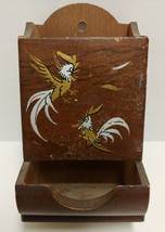 Vintage MCM Wooden Match Wall Holder Rooster Design - £18.51 GBP