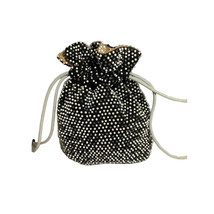 Vintage Black and Ivory Beaded Reversible Drawstring Handbag - £18.16 GBP