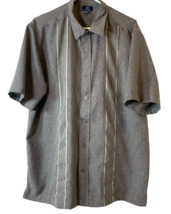 George Button-Up Shirt Mens XL Side Slits Gray Front Stripe Panels - $13.63