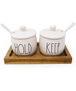 Rae Dunn HOLD KEEP 5 Piece Ceramic Condiment Pots Container Jars Set Wit... - £34.59 GBP