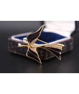 Vintage Karl Lagerfeld Black Enamel &amp; Rhinestone Swallow Brooch - $1,490.55 MXN