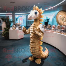 Beige Sea Horse mascot costume character dressed with a Bodysuit and Coin purses - £976.11 GBP