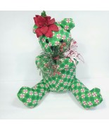 Green Peppermint Candy Cane Christmas Teddy Bear Handmade 16&quot; Poinsettia... - £23.36 GBP