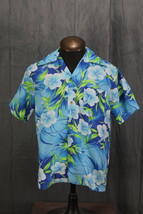 Vintage Hawiian Shirt - Blue and White Floral Pattern by Black Point - M... - $55.00