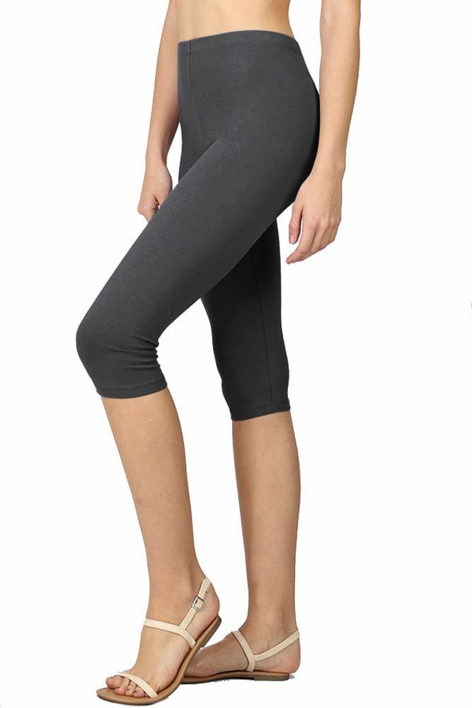 NioBe Clothing Womens High Waist Basic Solid Cotton Soft Capri Leggings (Small,
