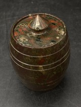 Primitive Lidded Stone 3” Barrel Tobacco Jar Serpentine Marble Mini READ - $49.49