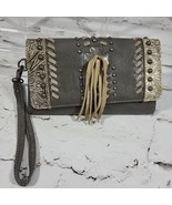 Mountain West Wallet Womens Toiled Leather Tri-Fold Gray Western Clutch ... - $19.79