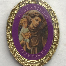 Saint Anthony Pray For Us With Baby Gold Tone Vintage Pin Brooch - £7.87 GBP