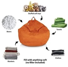 DELMACH BEAN BAG Stuff Animal Orange Storage/Cover Soft Microsuede Extra... - $39.59