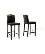 2 Black Brown Or White Modern Bar Stools Faux Leather Nail Head Solid Wo... - $294.97