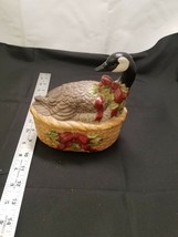 Vintage Ceramic Mold Christmas Goose On Nest Basket Holly - £10.63 GBP