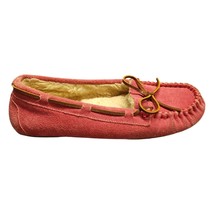 Minnetonka Boat Shoes Womens Size 7 Pink Suede Faux Fur Lining Moc Toe S... - £14.25 GBP