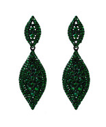 Fashion Jewelry Silver Plated Leaf Shaped Drop Earrings with Crystal - £12.64 GBP