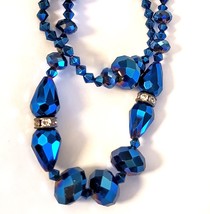 2-Strand Brilliant Blue Bead Necklace Faceted Continuous Modified Bib FREE SHIP - £34.95 GBP