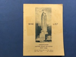 1930s Observatory Empire State Building NY Wine List Pamphlet - $19.78