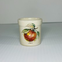 Small Ceramic Container Jar No Lid Signed Graziano 2&quot; Tall With Apple Image - $31.68