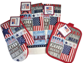 July 4th Kitchen Dish Towels Oven Mitt Pot Holder Set of 4 Summer Stars ... - $24.38