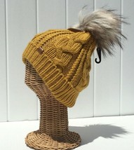 Hot item! Fur Pom Winter Trendy Stretchy Cable Knit Beanie Hat Yellow  #D - £9.07 GBP