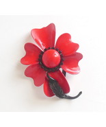 Large Vintage Red Enamel Flower Power 1960s Retro Ladies Pin Brooch Jewelry - $17.95