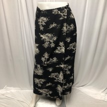 Villager Liz Claiborne Maxi Skirt Womens 12 Black Ivory Lined Faux Wrap - £11.64 GBP