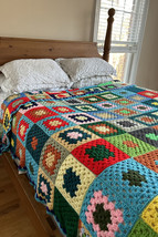 Vintage Granny Afghan Blanket Hand Knit Approximately Queen - £198.79 GBP