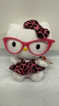 2012 Hello Kitty Ty Sanrio Plush 7” Glasses  Pink Leopard Print Dress An... - $9.85