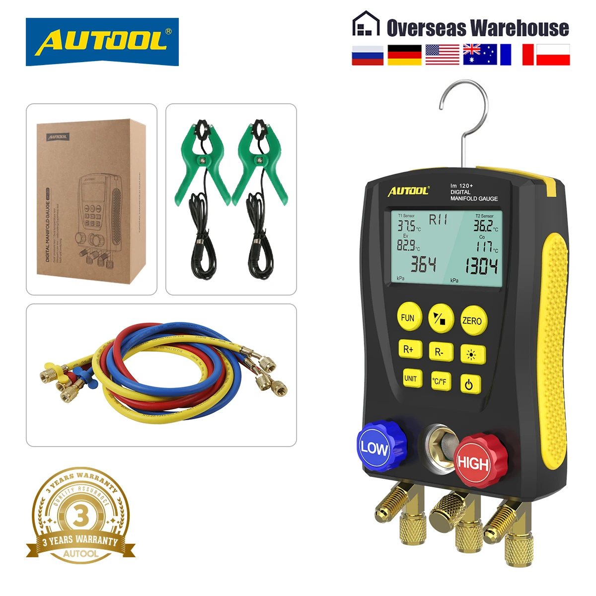 AUTOOL LM120+ Digital Manifold Meter Air Conditioning Vacuum Gauge for Refrigera - $378.26