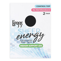 L&#39;eggs Sheer Energy Medium Leg Support Control Top Tights, 2 Pairs, Jet ... - $14.84