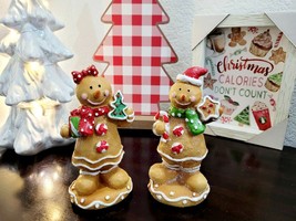 CHRISTMAS Gingerbread Man Couple Peppermint Resin Figurines Tabletop Decor 6.5&quot; - £37.17 GBP