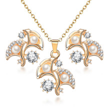 Exquisite Full CZ Crystal Pendants Necklace Earrings Sets 2 Layer Gold Color Jew - £17.73 GBP