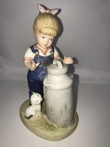 Vintage 1985 Homco Denim Days Home Interiors #1501 Girl With Milk Can &amp; Cat - £16.57 GBP