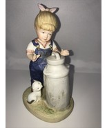 Vintage 1985 HOMCO Denim Days HOME INTERIORS #1501 GIRL WITH MILK CAN &amp; CAT - £16.27 GBP