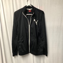Puma Performance Jacket Mens Medium Black Zippered Slit Pockets Sweatshirt - $17.64