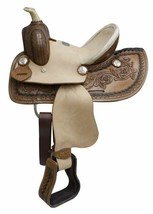 Western Horse Tooled + Roughout Leather Youth Barrel Racing Saddle 10&quot; S... - £272.01 GBP