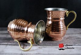 Turkish Copper Mule Set of 2, Hand-Made, Hammered Copper with Brass Handle - £21.32 GBP
