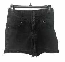 Silver Crush Button Zip Black Denim Jean Shorts Size 5-6 - $17.00