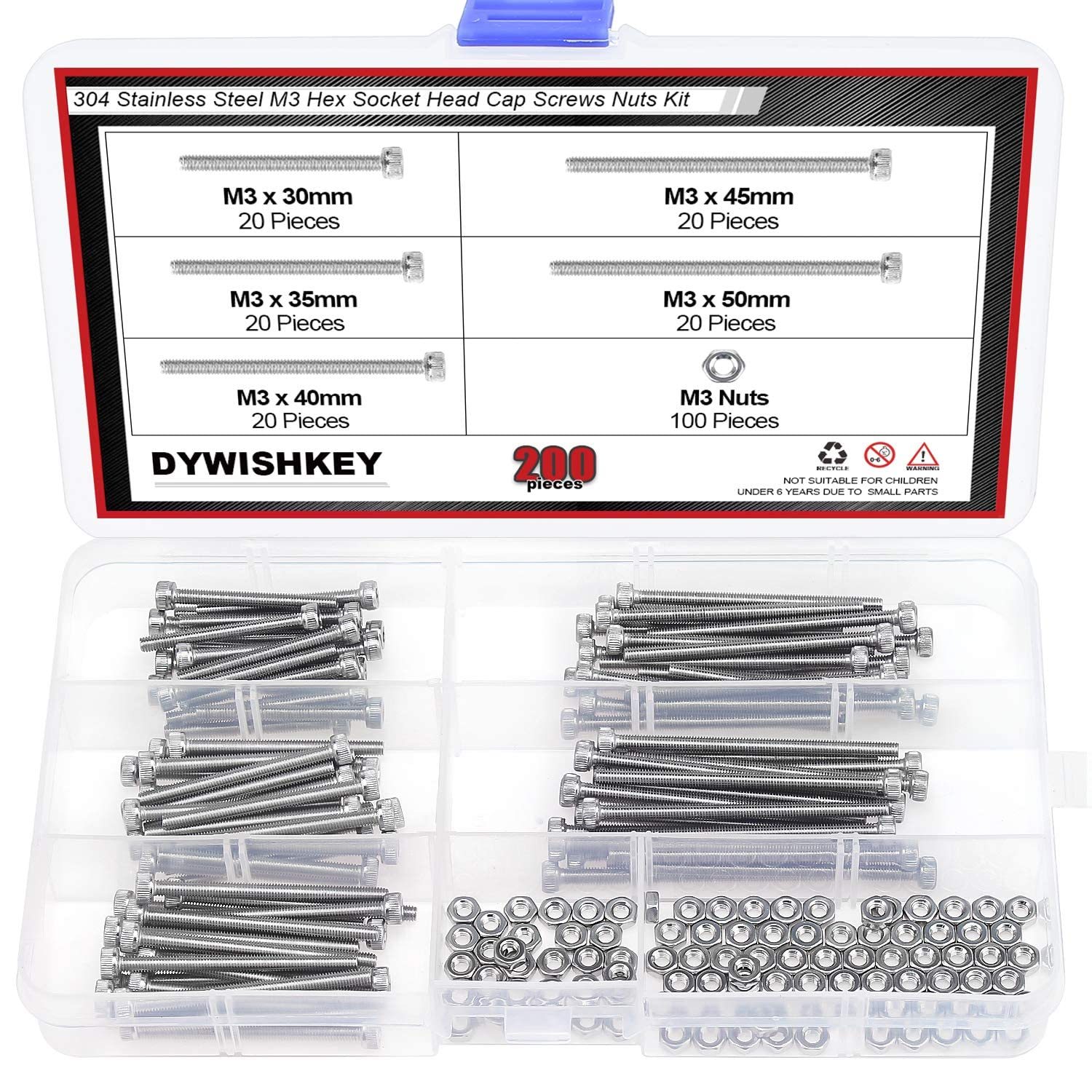 Dywishkey 200 Pieces M3 X 30Mm/35Mm/40Mm/45Mm/50Mm Stainless Steel 304 Hex - $16.53